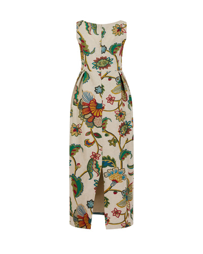 Sleeveless Peg Dress in Linen Floral Tapestry