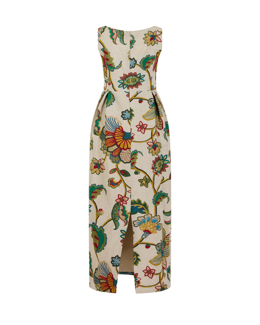 Sleeveless Peg Dress in Linen Floral Tapestry