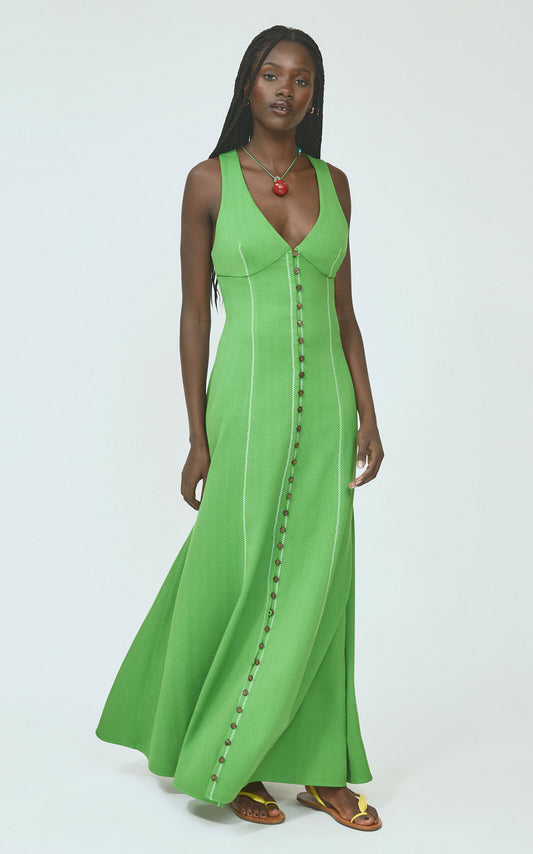 Row, Row, Row Your Buttons Dress in Spongy Crepe