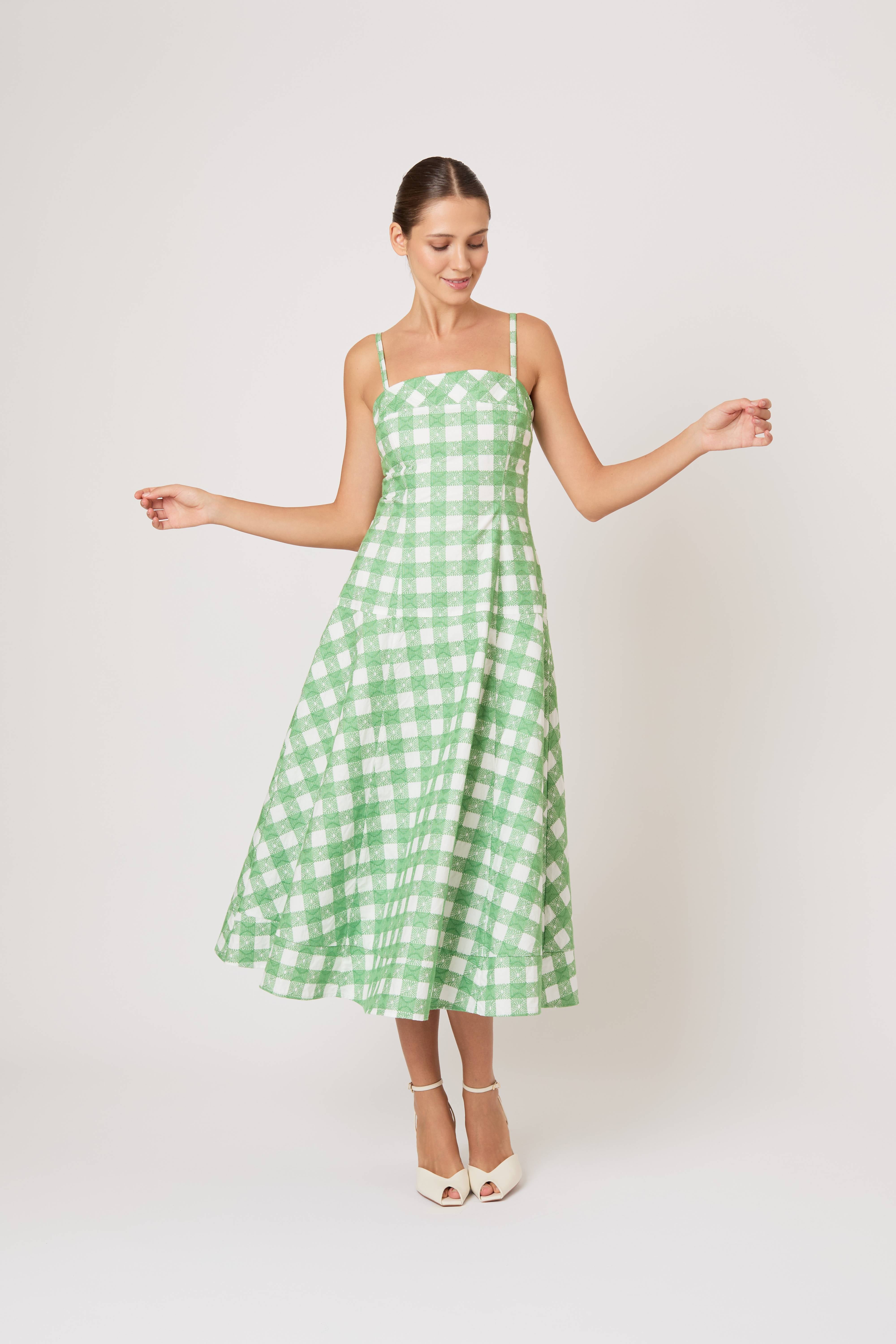 Drop Me a Note Dress in Picnic Embroidered Gingham – Rosie Assoulin Drop Me a Note Dress in Picnic Embroidered Gingham – Rosie Assoulin