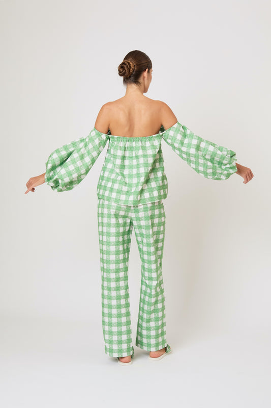 Empire Balloon Sleeve Top in Picnic Embroidered Gingham