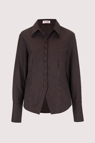 Queen V Button Down in Pinstripe Twill