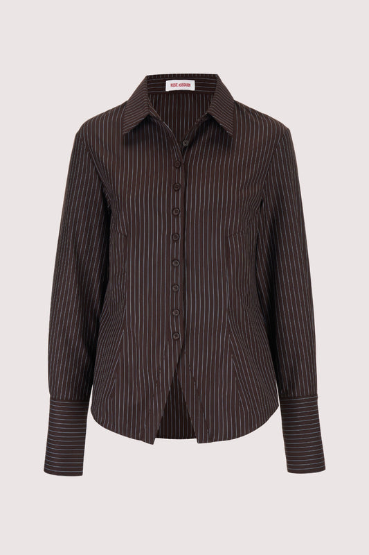 Queen V Button Down in Pinstripe Twill