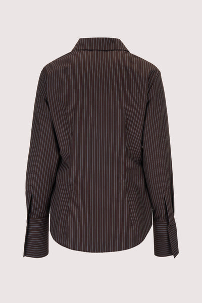 Queen V Button Down in Pinstripe Twill