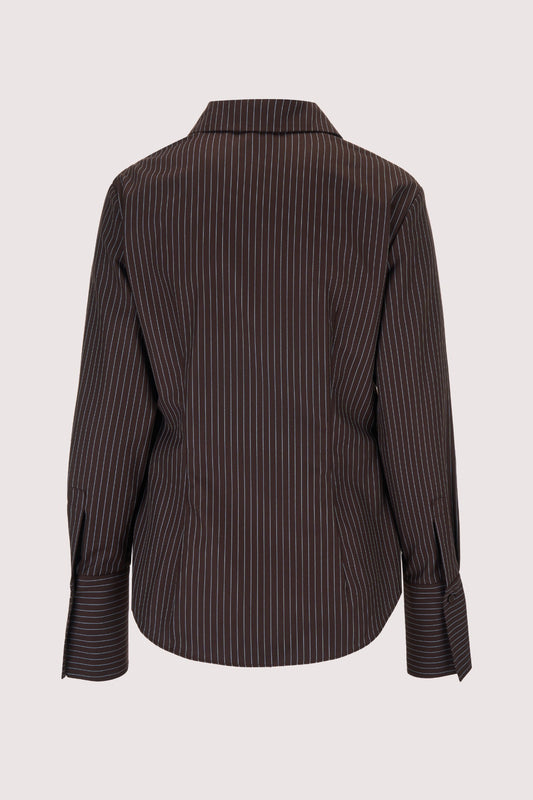 Queen V Button Down in Pinstripe Twill