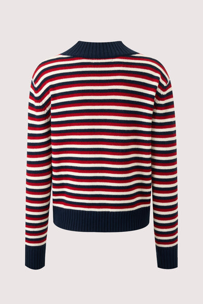 Striped V Neck Sweater in Merino Wool