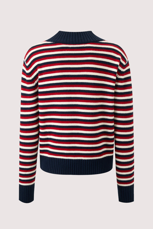 Striped V Neck Sweater in Merino Wool
