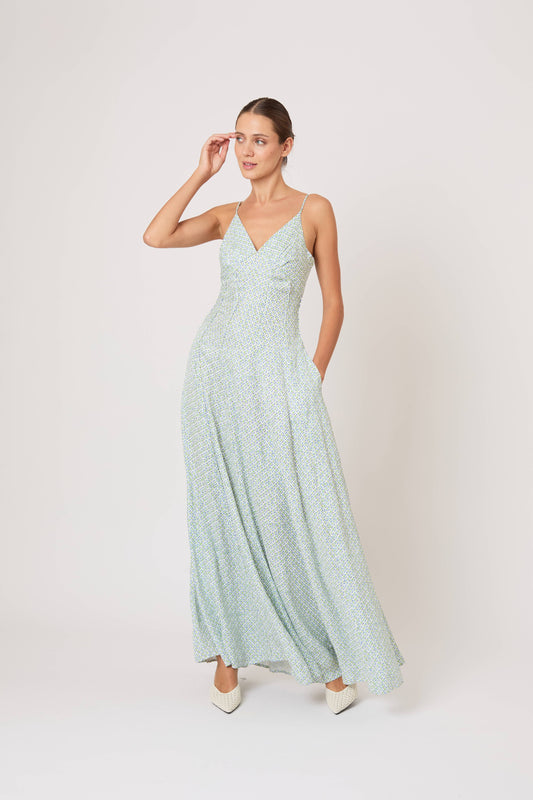 Cami Maxi Dress in Geo Print Poplin