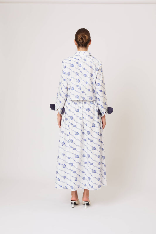 Cropped Button Down in Winding Vines Embroidered Poplin