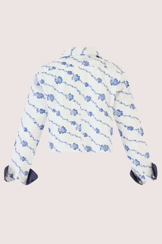 Cropped Button Down in Winding Vines Embroidered Poplin