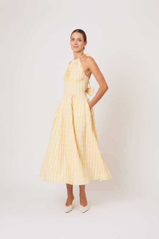 Halter in the Name of Love in Seersucker Check Yellow