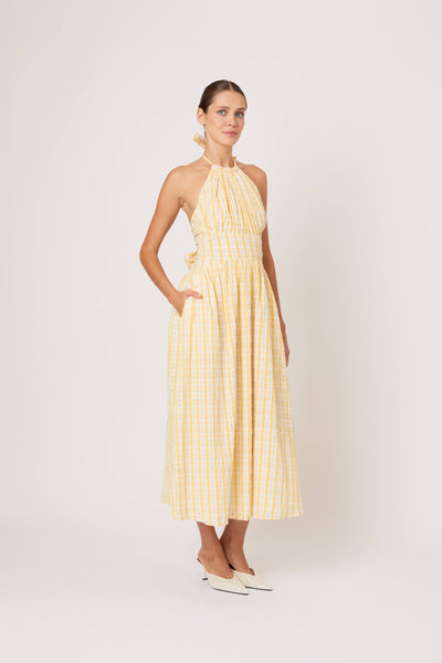 Halter in the Name of Love in Seersucker Check Yellow