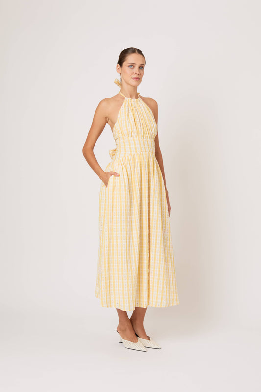 Halter in the Name of Love in Seersucker Check Yellow