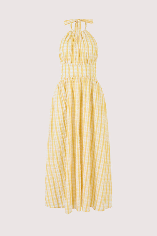 Halter in the Name of Love in Seersucker Check Yellow