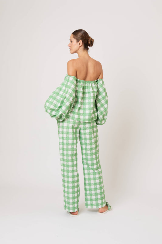 Empire Balloon Sleeve Top in Picnic Embroidered Gingham