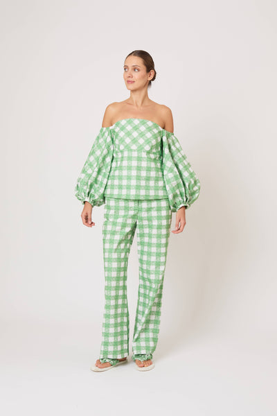 Empire Balloon Sleeve Top in Picnic Embroidered Gingham