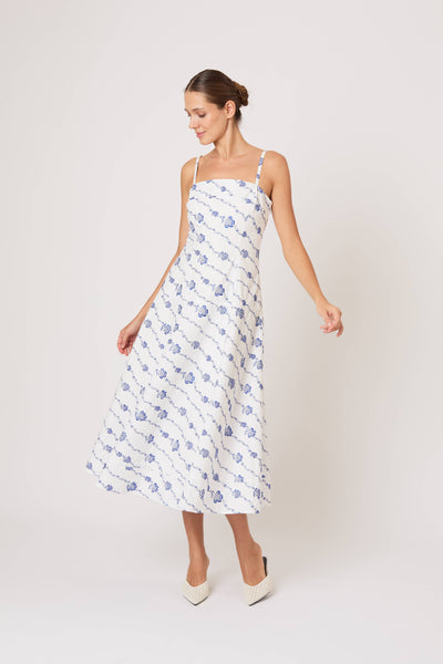 Drop Me a Note Dress in Winding Vines Embroidered Poplin