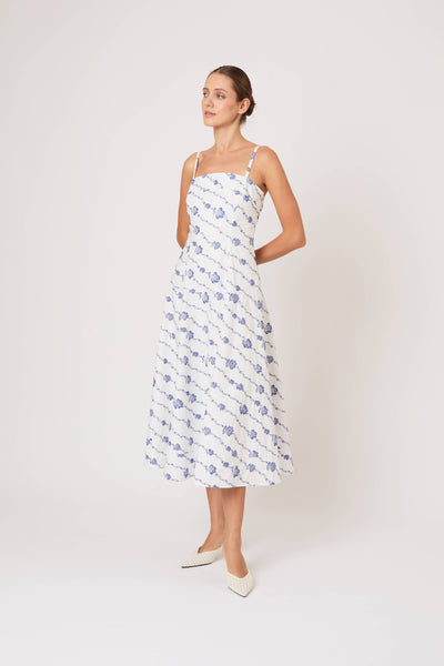 Drop Me a Note Dress in Winding Vines Embroidered Poplin