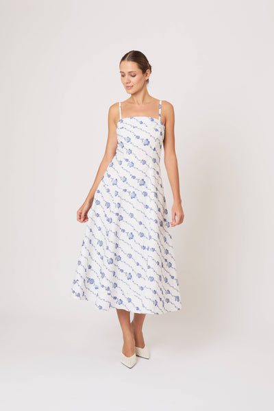 Drop Me a Note Dress in Winding Vines Embroidered Poplin