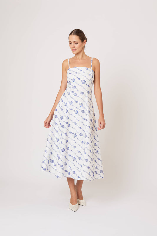 Drop Me a Note Dress in Winding Vines Embroidered Poplin