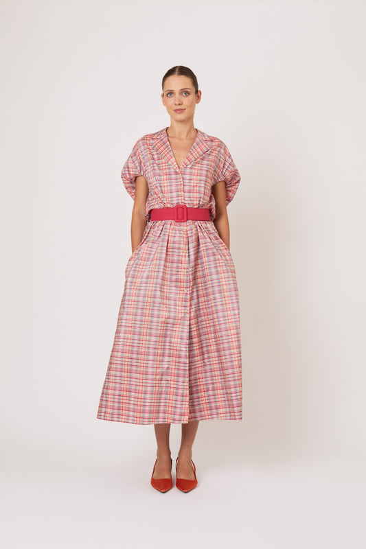 Wind at Your Back Dress in Ombre Plaid Silk Taffeta