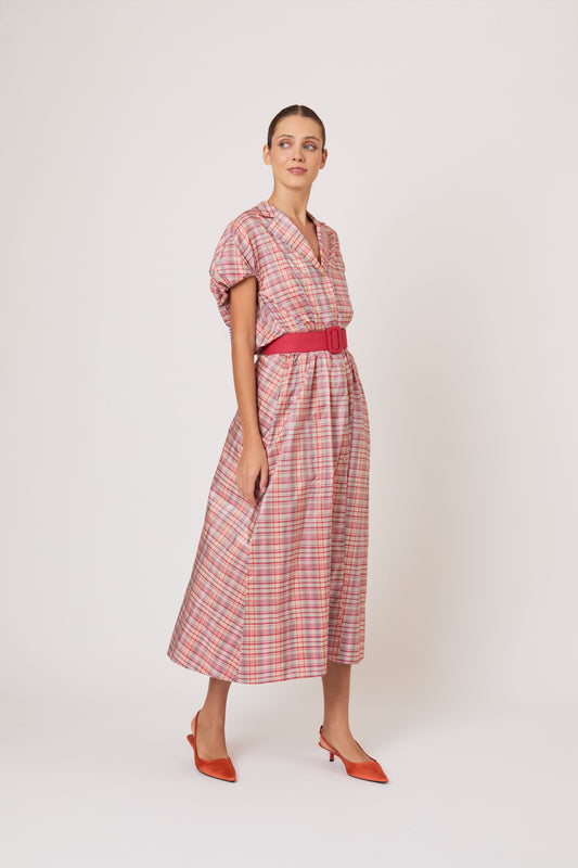 Wind at Your Back Dress in Ombre Plaid Silk Taffeta