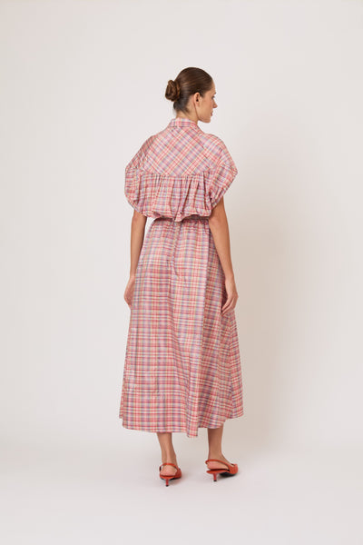 Wind at Your Back Dress in Ombre Plaid Silk Taffeta