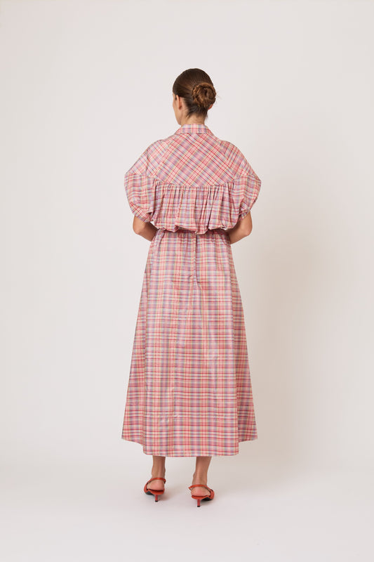 Wind at Your Back Dress in Ombre Plaid Silk Taffeta