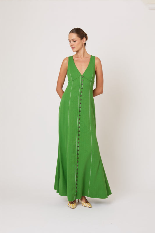 Row, Row, Row Your Buttons Dress in Spongy Crepe