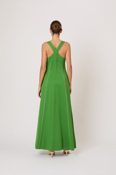 Row, Row, Row Your Buttons Dress in Spongy Crepe