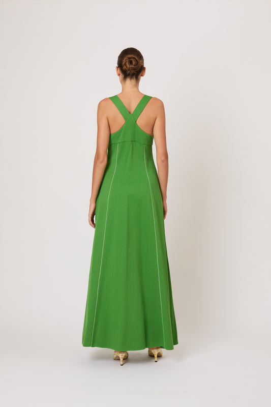 Row, Row, Row Your Buttons Dress in Spongy Crepe