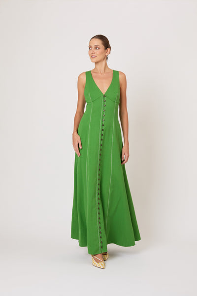 Row, Row, Row Your Buttons Dress in Spongy Crepe