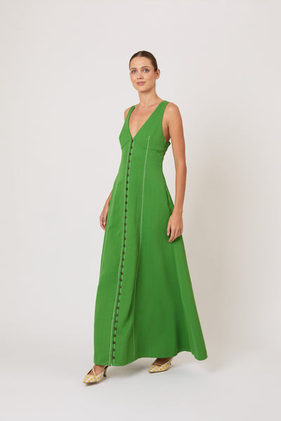 Row, Row, Row Your Buttons Dress in Spongy Crepe