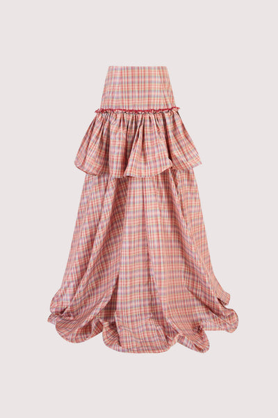 Ruffled Flouncy Ball Skirt in Ombre Plaid Silk Taffeta