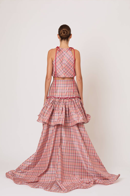Ruffled Flouncy Ball Skirt in Ombre Plaid Silk Taffeta