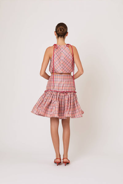 Ruffled Flouncy Ball Skirt in Ombre Plaid Silk Taffeta