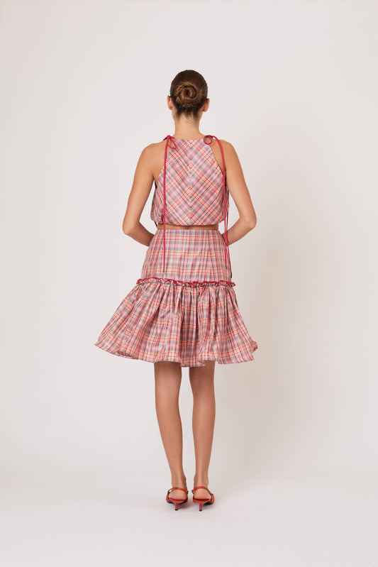 Ruffled Flouncy Ball Skirt in Ombre Plaid Silk Taffeta