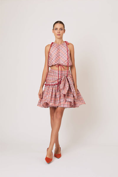 Ruffled Flouncy Ball Skirt in Ombre Plaid Silk Taffeta