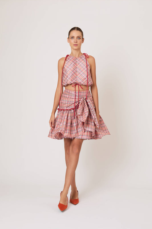 Ruffled Flouncy Ball Skirt in Ombre Plaid Silk Taffeta