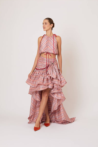 Ruffled Flouncy Ball Skirt in Ombre Plaid Silk Taffeta