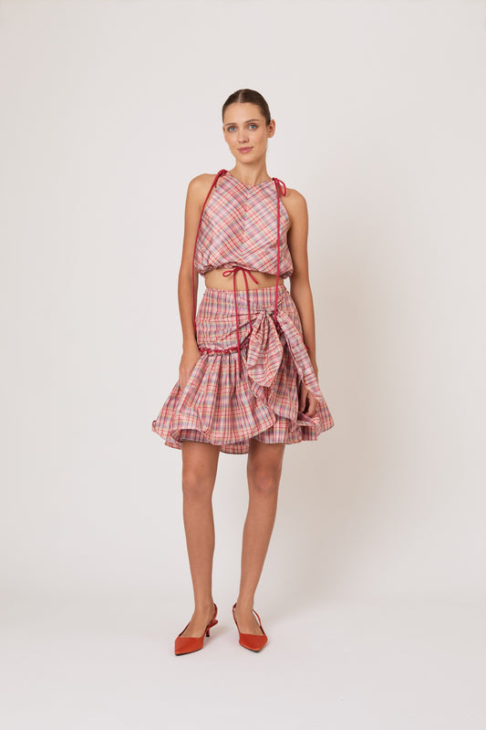 Ruffled Flouncy Ball Skirt in Ombre Plaid Silk Taffeta
