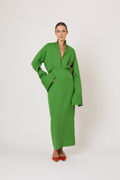 Just a Small Gathering Open Back Dress in Spongy Crepe