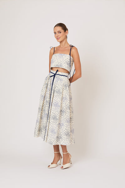 Tie Full Pleated Skirt in Raindrops on Roses
