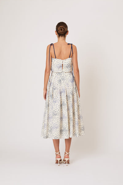 Tie Full Pleated Skirt in Raindrops on Roses
