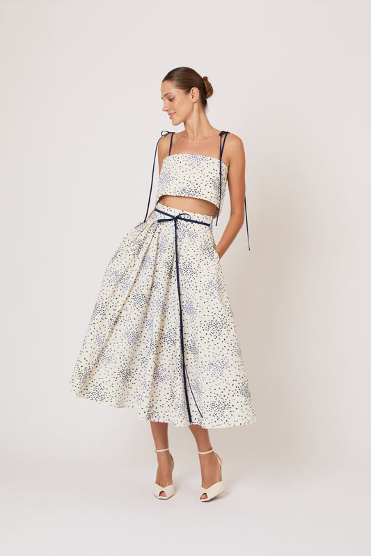 Tie Full Pleated Skirt in Raindrops on Roses