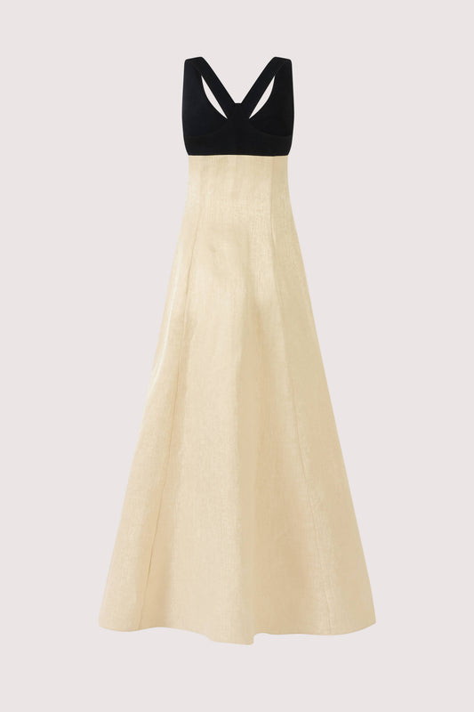 Row, Row, Row Your Buttons Dress in Malta Linen Jacquard