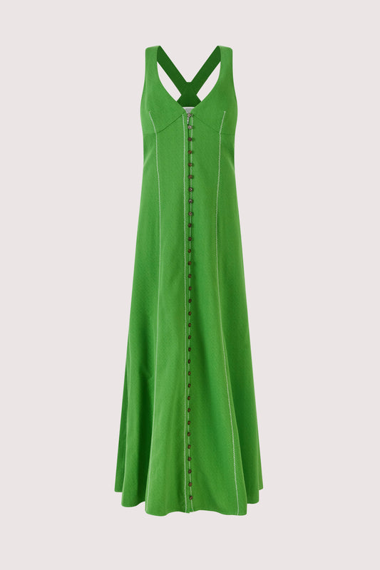 Row, Row, Row Your Buttons Dress in Spongy Crepe