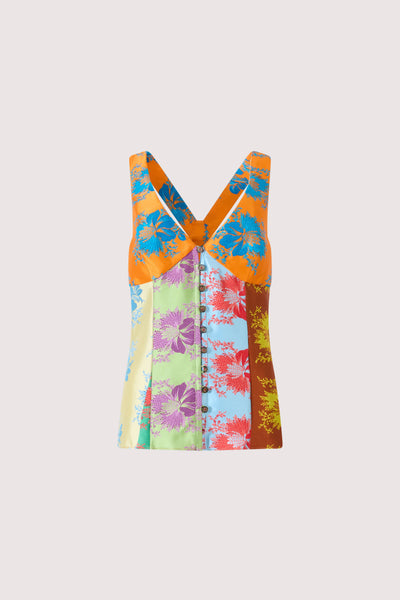 Row, Row, Row Your Buttons Tank in Hibiscus Jacquard Silk Stripe