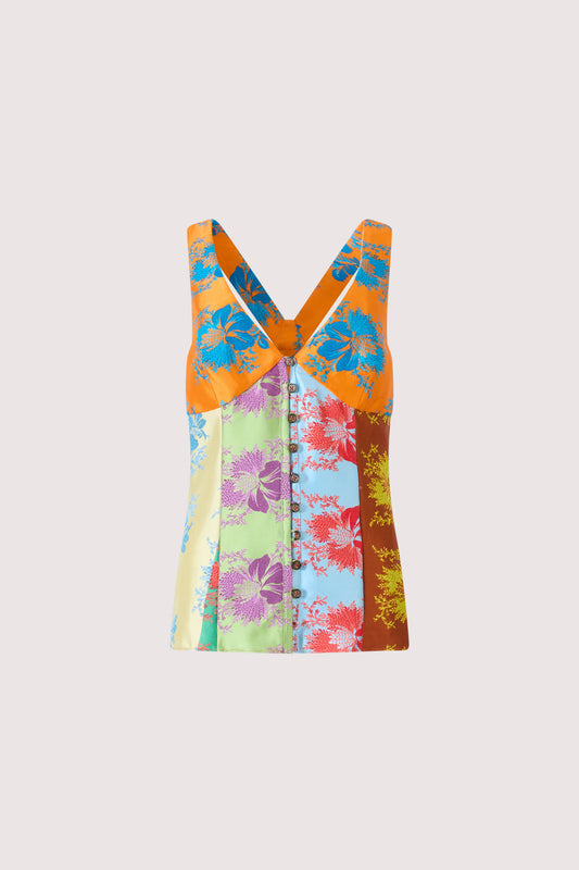 Row, Row, Row Your Buttons Tank in Hibiscus Jacquard Silk Stripe