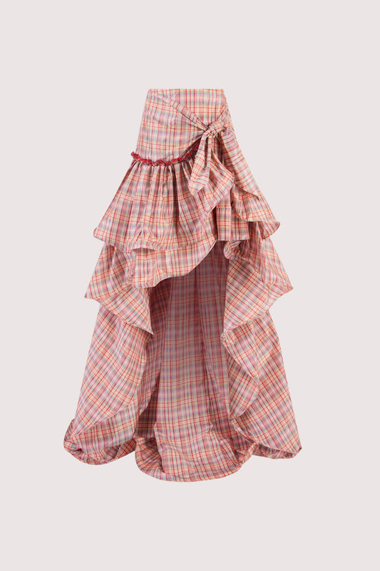 Ruffled Flouncy Ball Skirt in Ombre Plaid Silk Taffeta